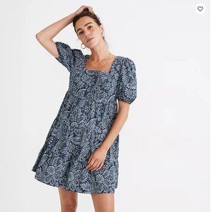 Madewell Poplin Puff-Sleeve Tiered Babydoll Dress